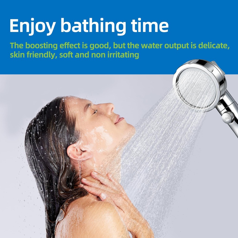 High Pressure Handheld Shower Head with ON/OFF Pause Switch 3 Spray Silver
