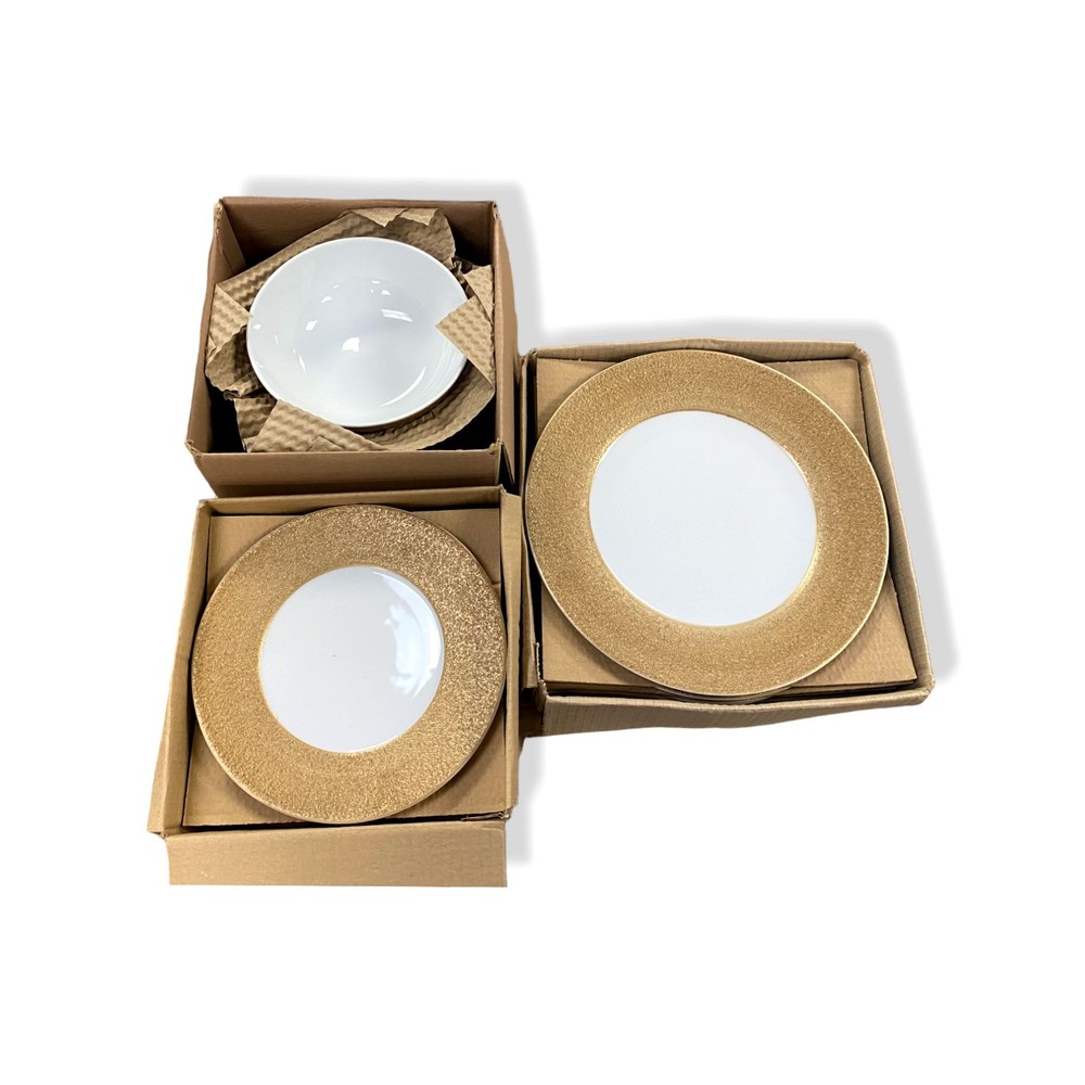$220 Neiman Marcus 12-Piece Gold Sahara Dinnerware Service Dish Plate Set