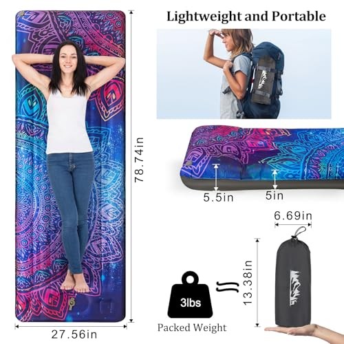 Camping Sleeping Pad Extra Thick 5 Inch Inflatable Camping Pad Blue Purple