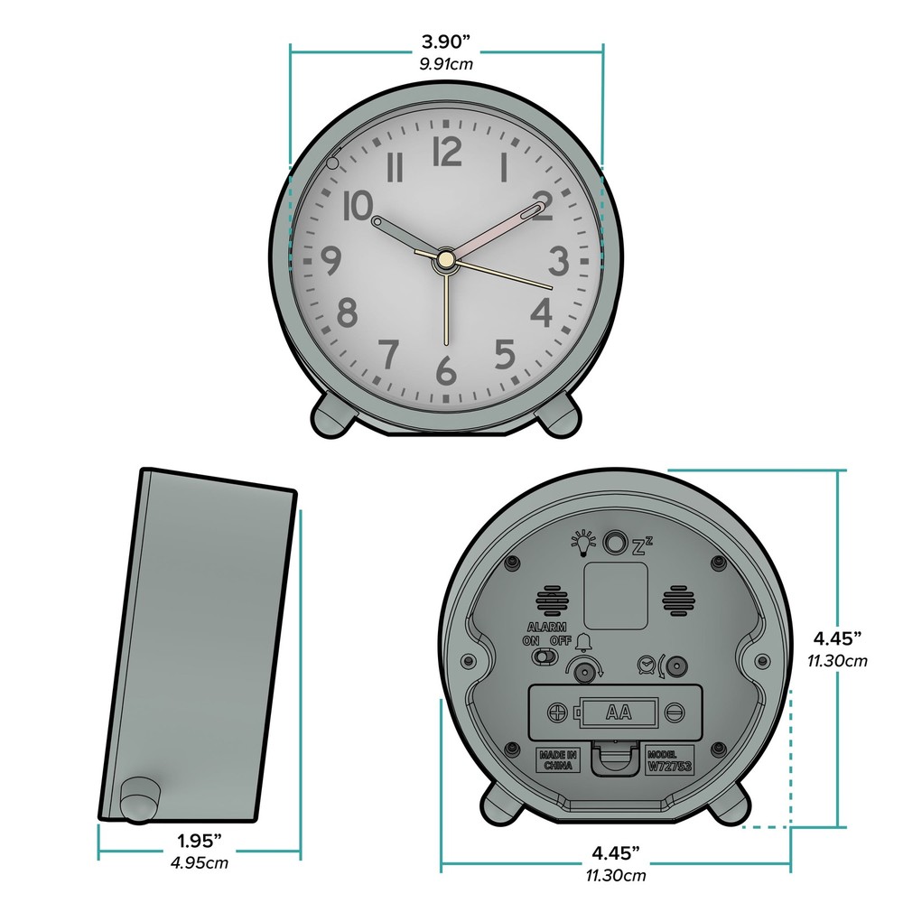 MainStays Green Mini Analog Alarm Clock
