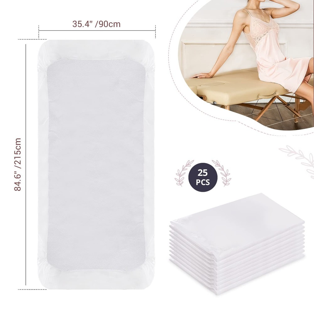 25PCS 84x35in Disposable Fitted Massage Table Sheets with Elastic, Breathable...