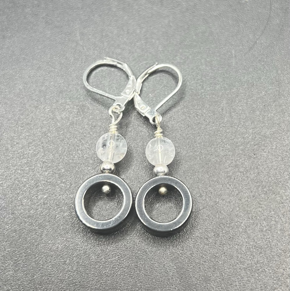 Hematite & Quartz Genuine Stone Handmade Earrings