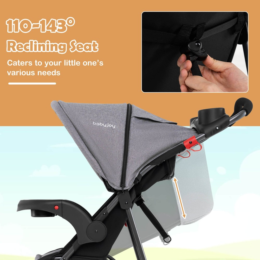Jogging Stroller Foldable Jogger w/Adjustable Canopy Detachable Tray Cup Holders