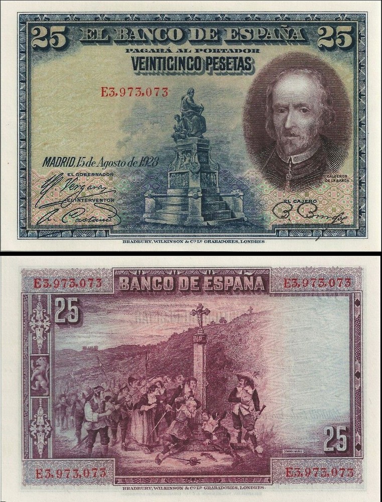 SPAIN 25 PESETAS 1928 P 74 b UNC