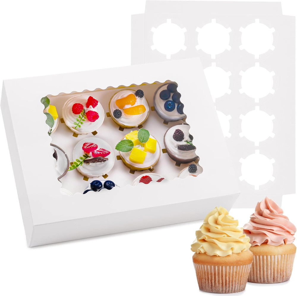 6PCS Cupcake Boxes - Hold 12 Count Cupcake Containers with Window