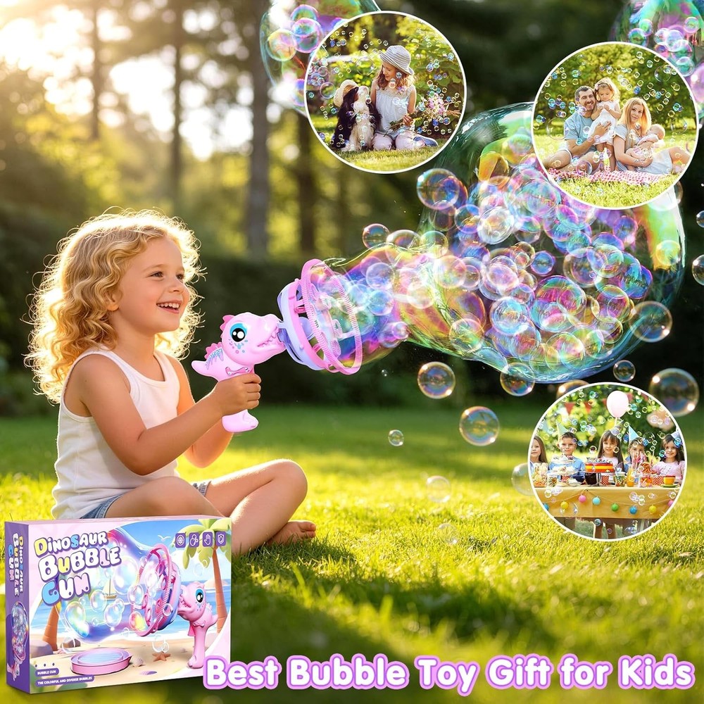 Dinosaur Bubble Gun for Kids - Bubble Machine with Bubble in Bubble, 1000+ Bubbl