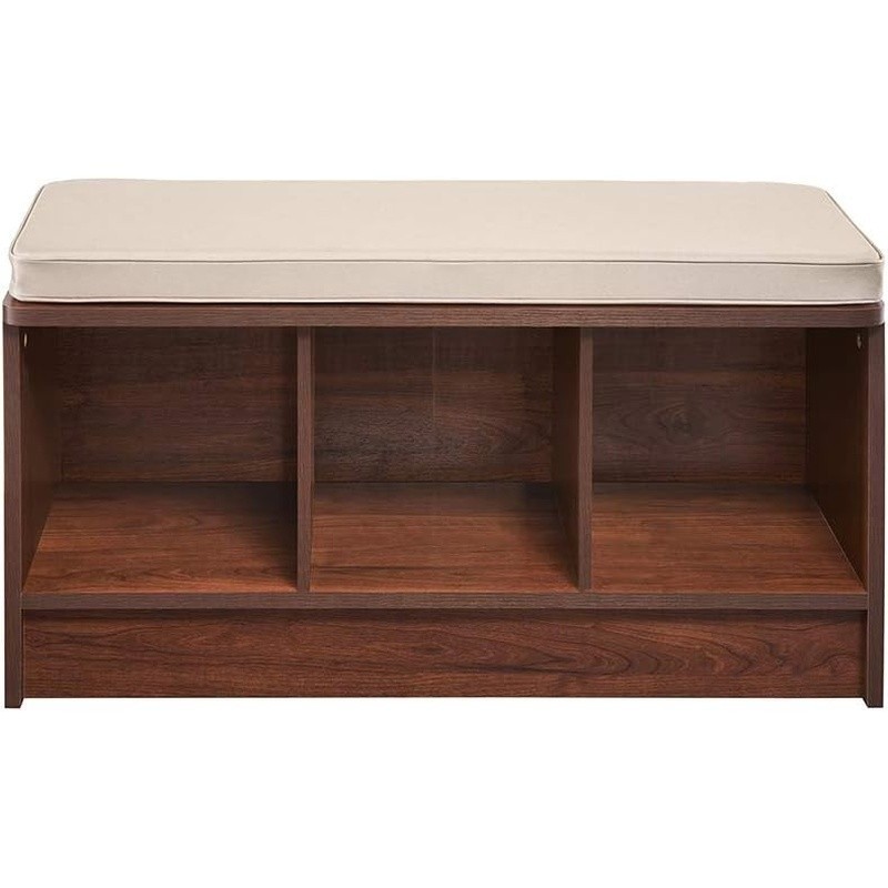Multi-Functional 3 Cubbies Storage Bench W/ Cushions Home Organization New