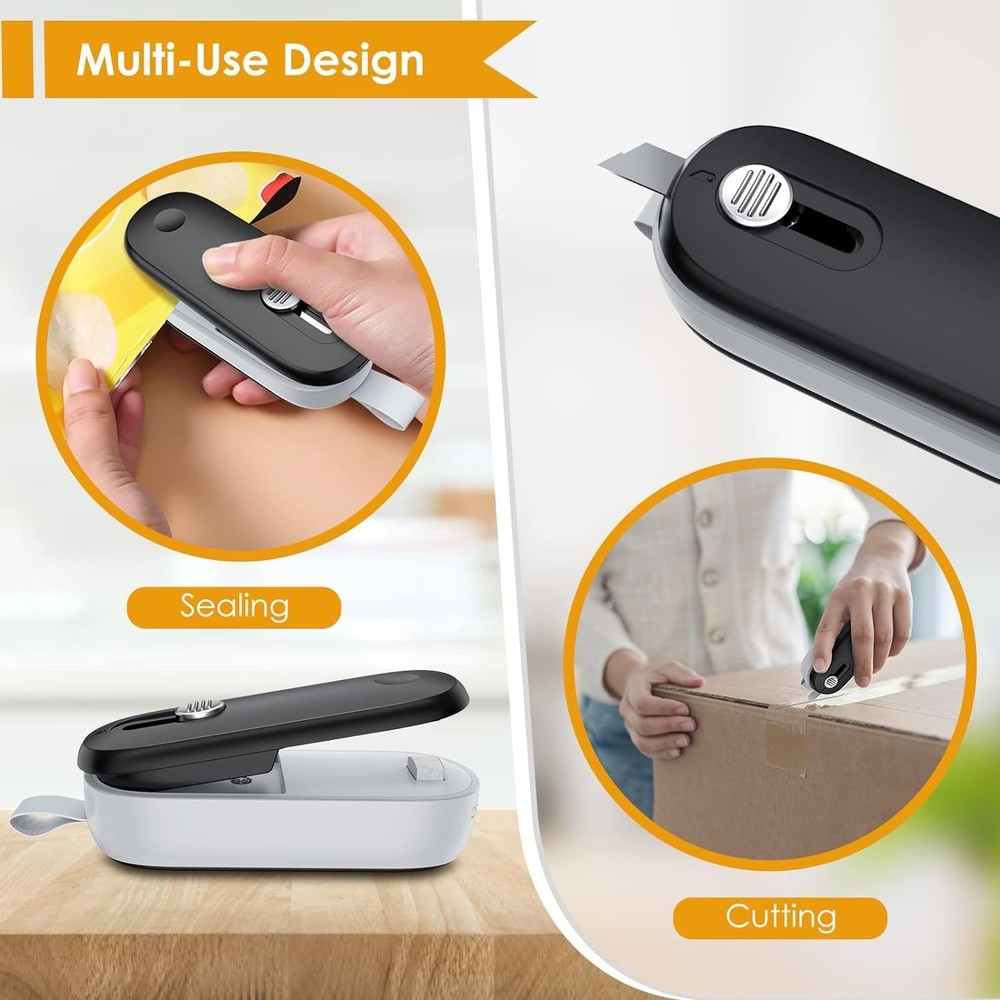 Compact Battery-Powered Heat Sealer with Cutter – Keep Snacks Fresh Effortlessly
