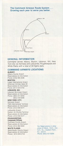 Command Airways timetable 1982/10/31