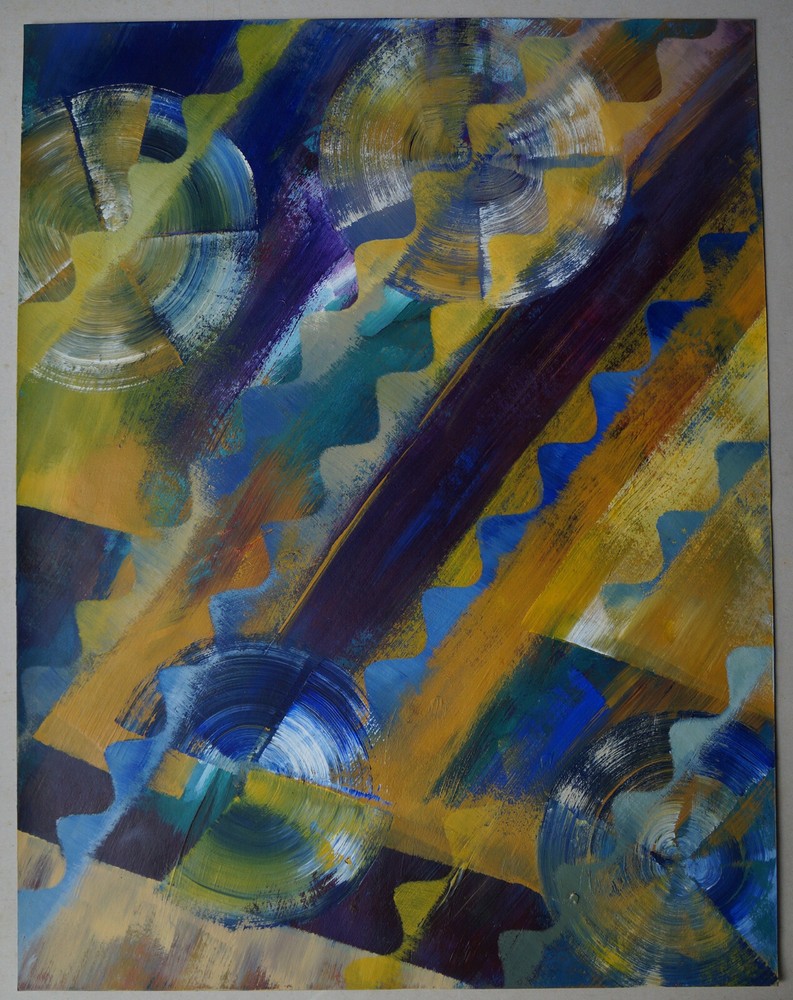 Acrylic on Paper Abstract Composition Signed TEMPE