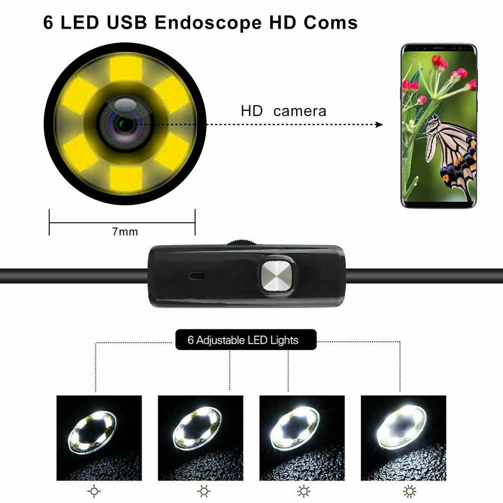 1M Snake Endoscope Borescope 7mm Inspection USB Camera Scope For Android / PC