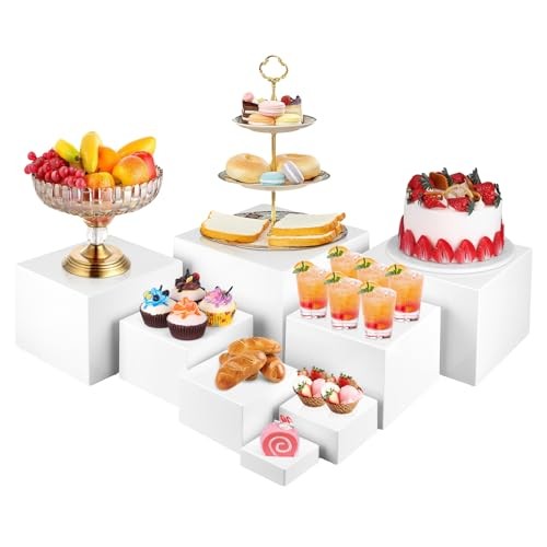 8PCS Buffet Risers，Large Food Risers for Buffet Table, Dessert white-8PCS-3-10