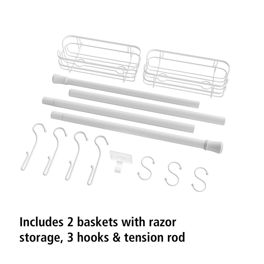 Tension Rod Bath Organizer Pole Caddy No Tools 4.85 6 Ft. Rust Resistant White