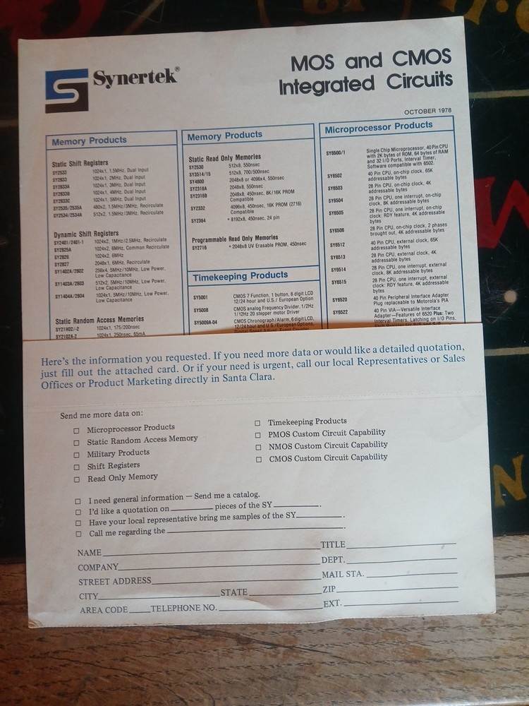 Vintage Synertek Brochure 1978