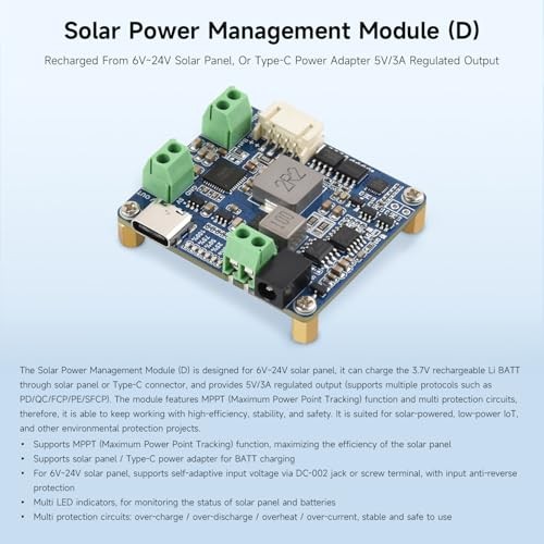 Solar Power Manager Module (D), Solar Charge Controller USB, Supports 6V~24V