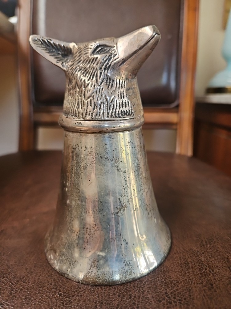 Vintage Silver Plated Fox Head Stirrup Cup Hunting  Barware