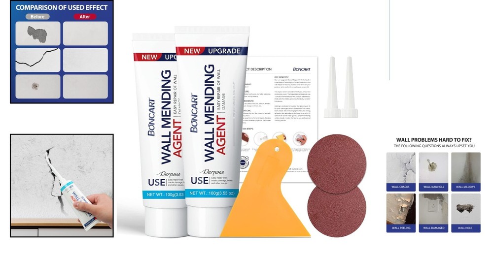 Waterproof Wall Mending Kit - 2 Pack Spackle with Scraper for Instant Repairs