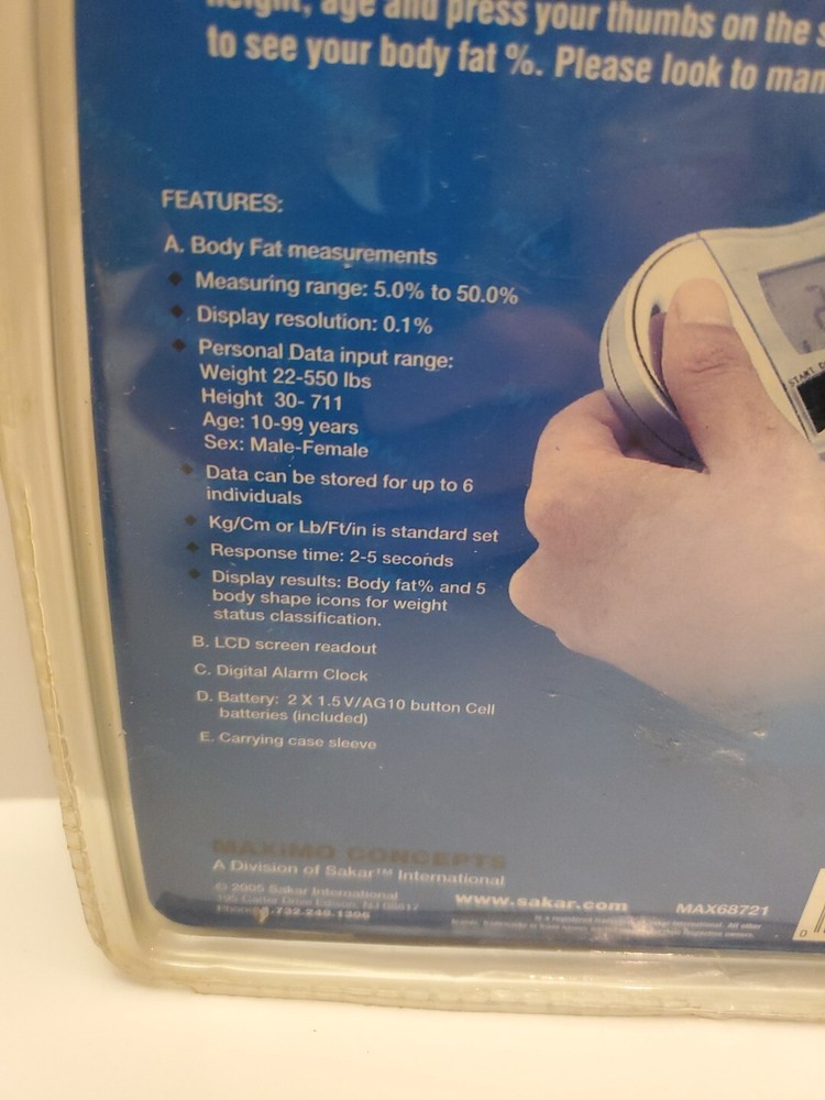 Handheld Body Fat Analyzer 8 User Memory Maximo Concepts Sakar