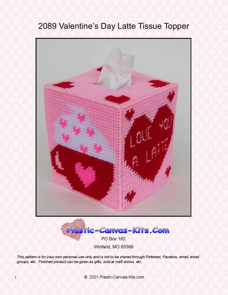 Valentine's Day  Latte Tissue Topper-Plastic Canvas Pattern or Kit