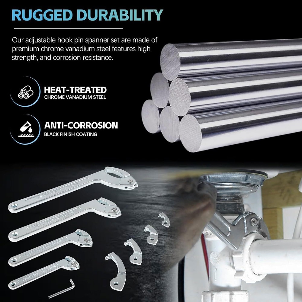 Adjustable C Spanner Hook Wrench Tool Set For Suspension Collar, Nut Adjustment