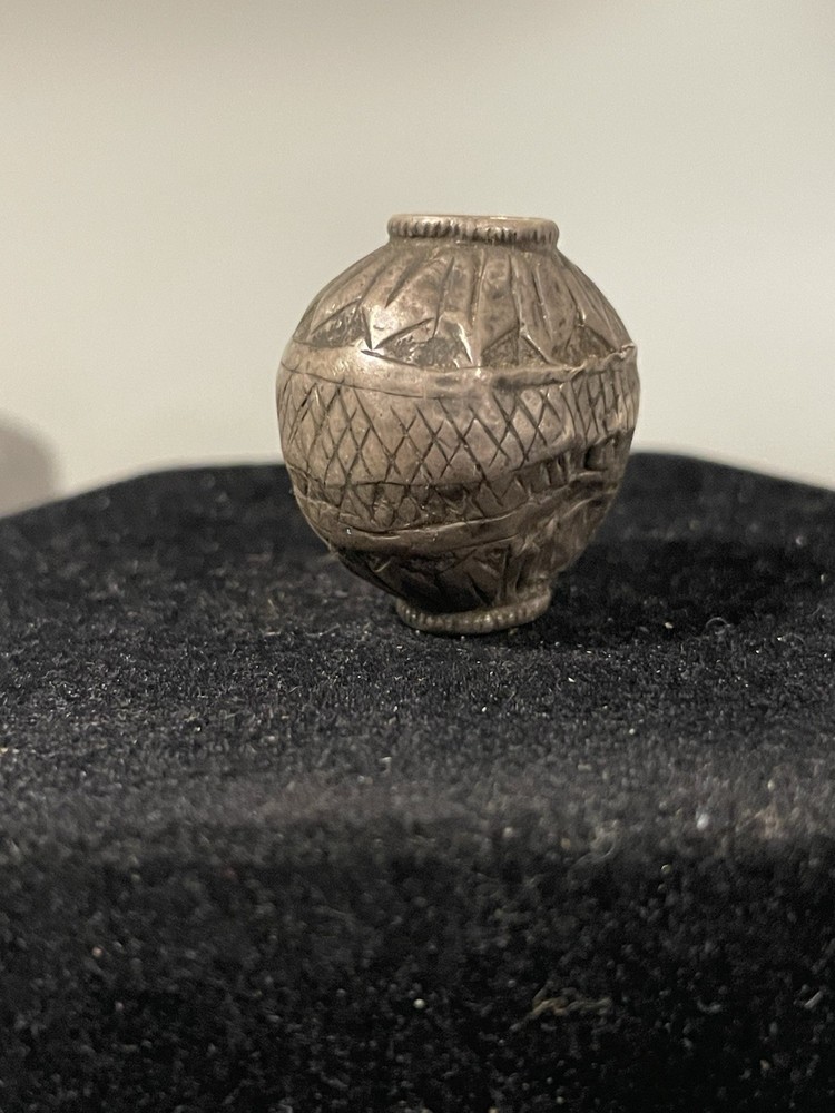 Antique Turkmen Silver Etched Bead