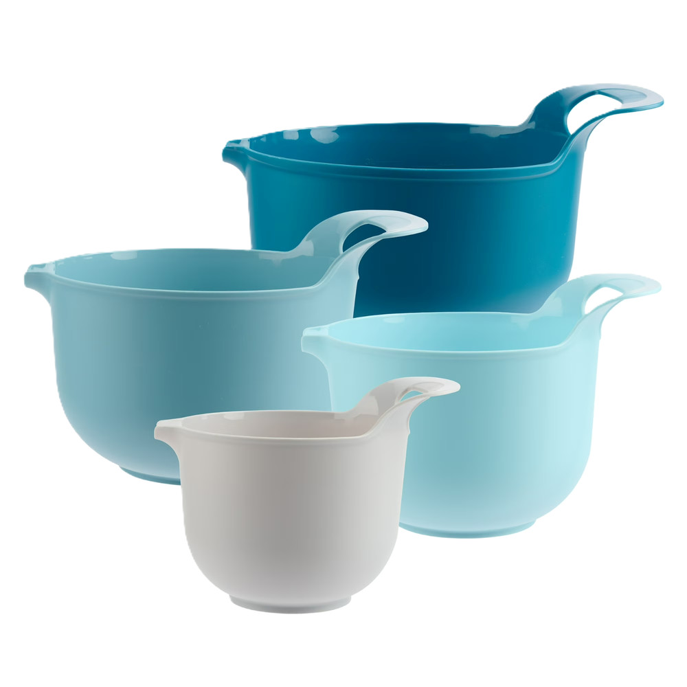 4 Piece Nesting Plastic Mixing Bowl Set with Pour Spouts and Handles,