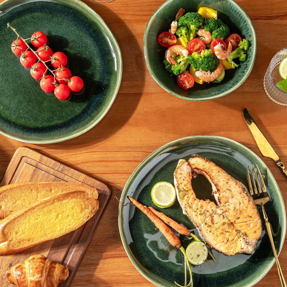 Ceramic Dinnerware Sets,Handmade Reactive Glaze Stoneware Plates and Bowls Se...