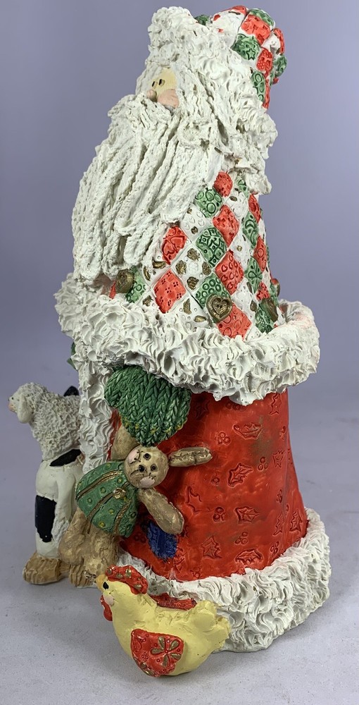 Patchwork Santa Figure With Animals 7”