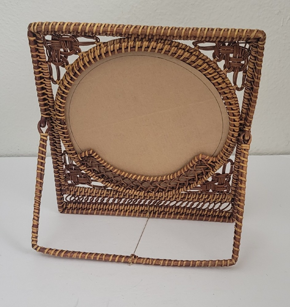 Easel Back Wicker Style Boho Frame w/Mirror Insert 9.5 X 11"