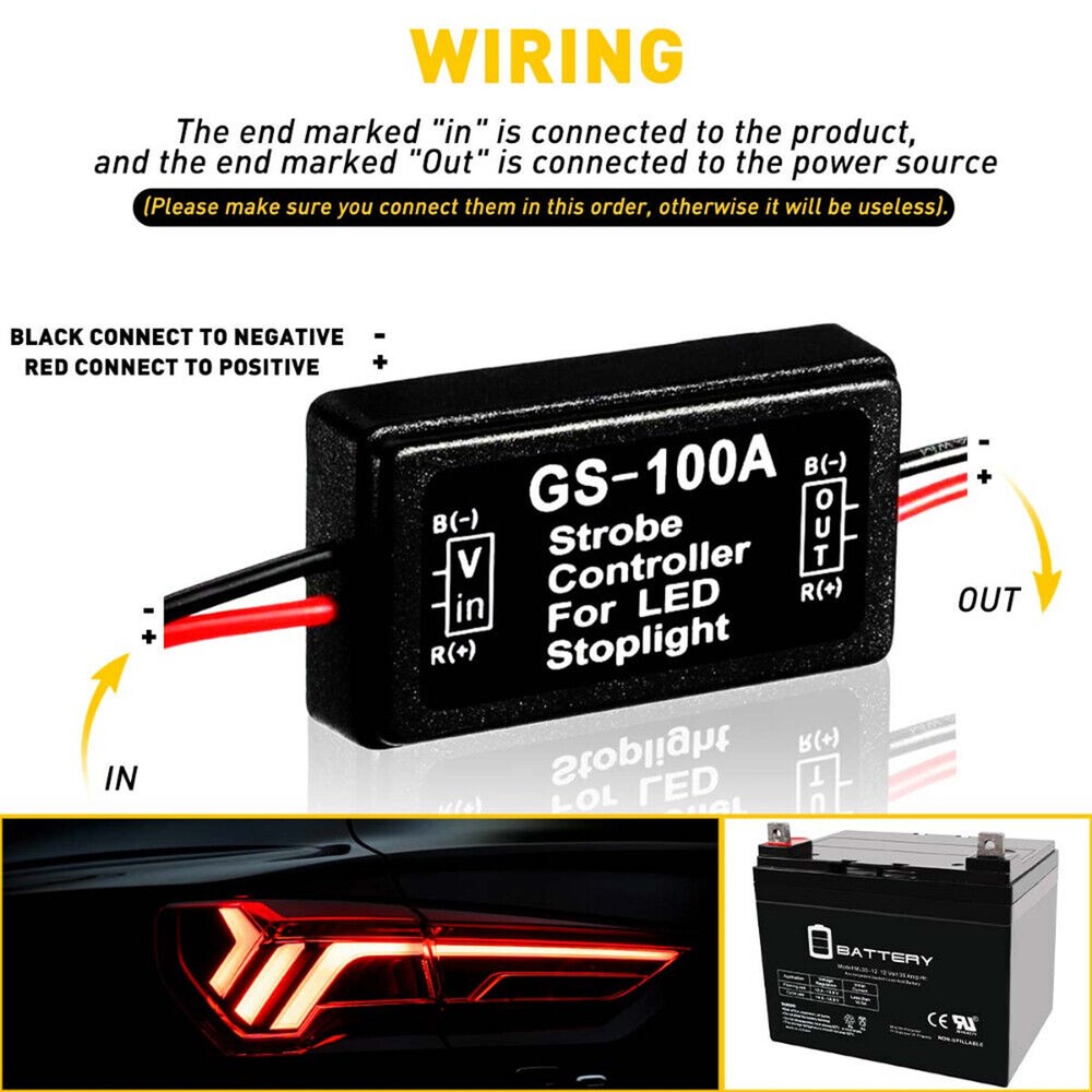 GS-100A Flash Strobe Controller Flasher Module Box For LED Brake Stop Light Lamp