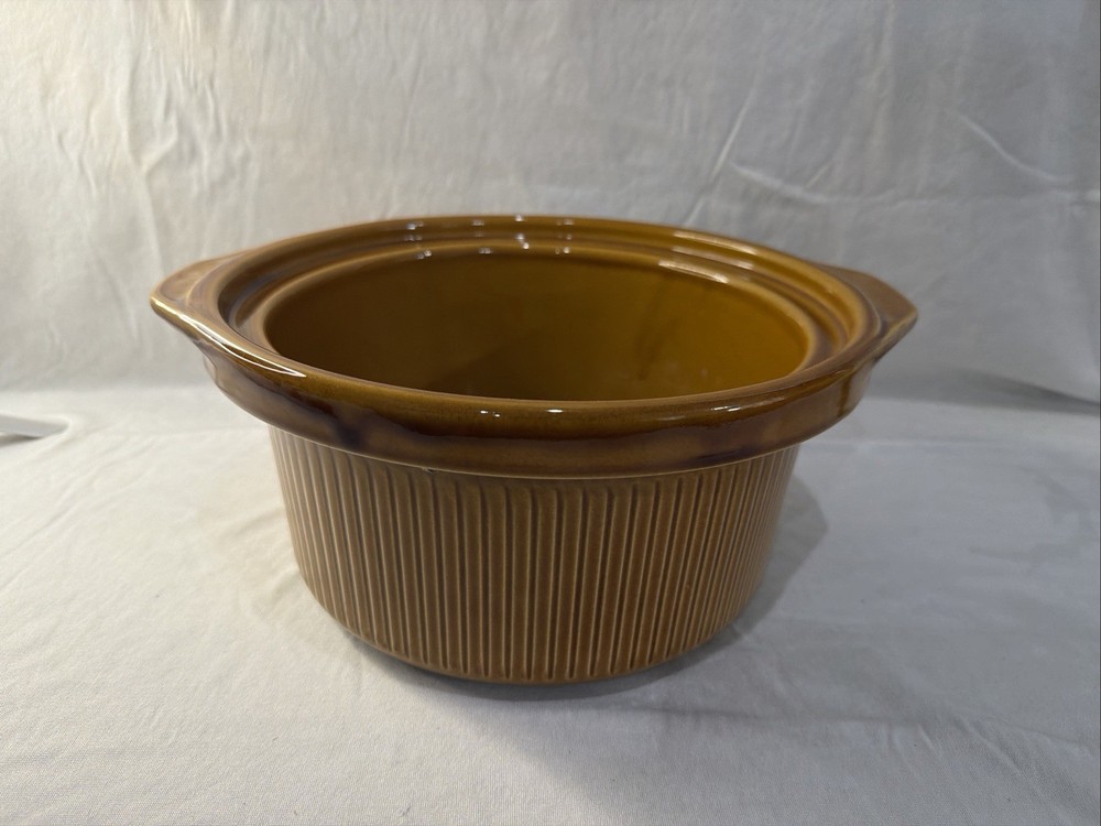 Rival Crock Pot Replacement 4 Quart Brown Round Stoneware Insert Liner W/2 Lids