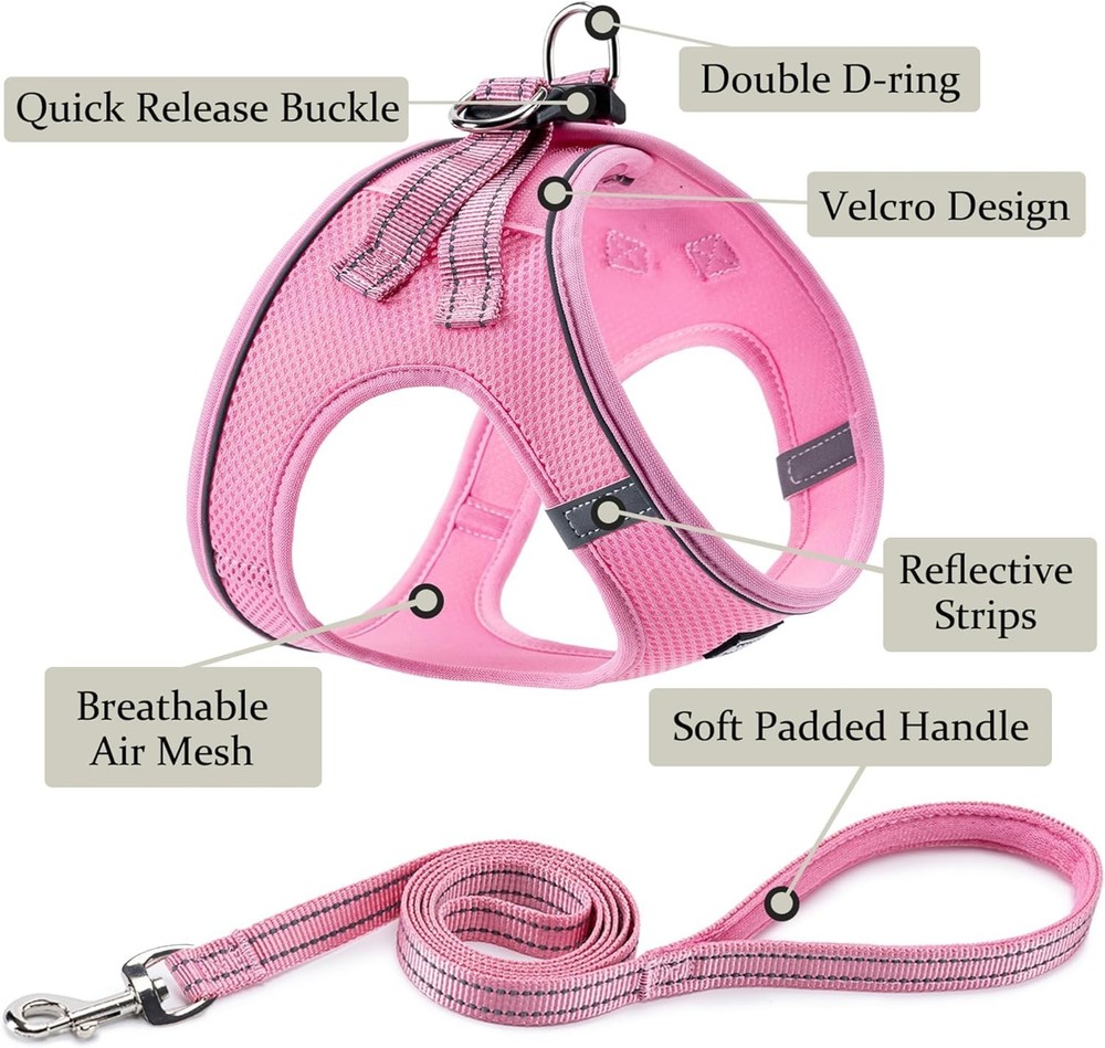 BOOMIBOO Dog Harness with Leash Set, No Pull Adjustable Reflective Step-In XS