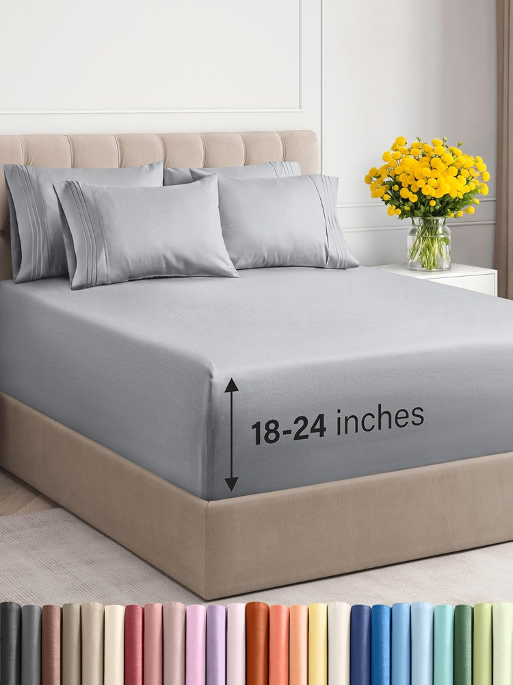 Extra Deep King Sheet Set - 6 Piece Breathable & Cooling Sheets - Hotel Luxury B
