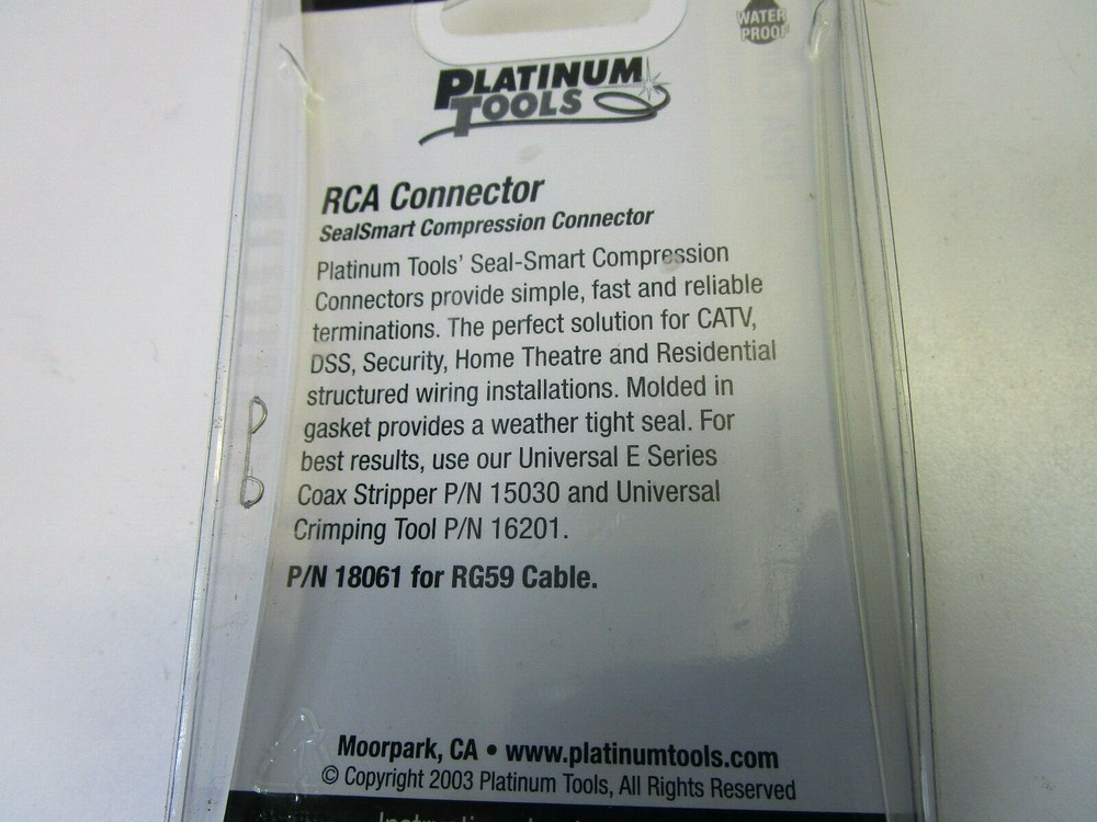 Platinum Tools 18061 RCA Sealsmart RG59 Compression Connector 6 Pack