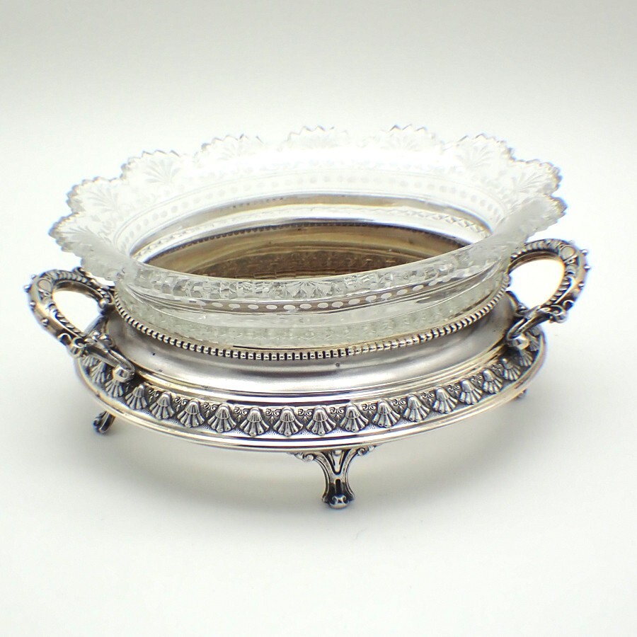 Ornate Serving Bowl Cut Glass Insert 800 Silver Germany