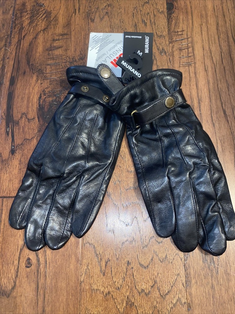 Murano Mens Leather Gloves, Thinsulate Insulation, Black Medium