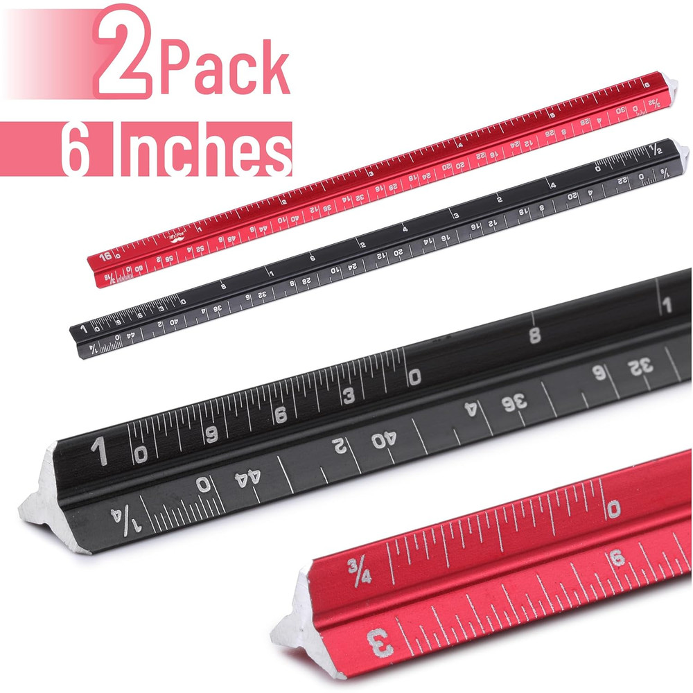 - 6 Inch, 2 Pack, Pocket Size Ruler, Small Architectural Scale