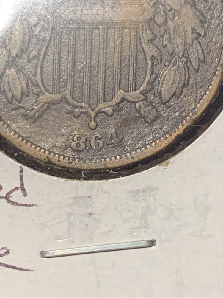 1864 Two Cent Penny - NICE Detail / Rotated Reverse (almost 180 Degrees) -