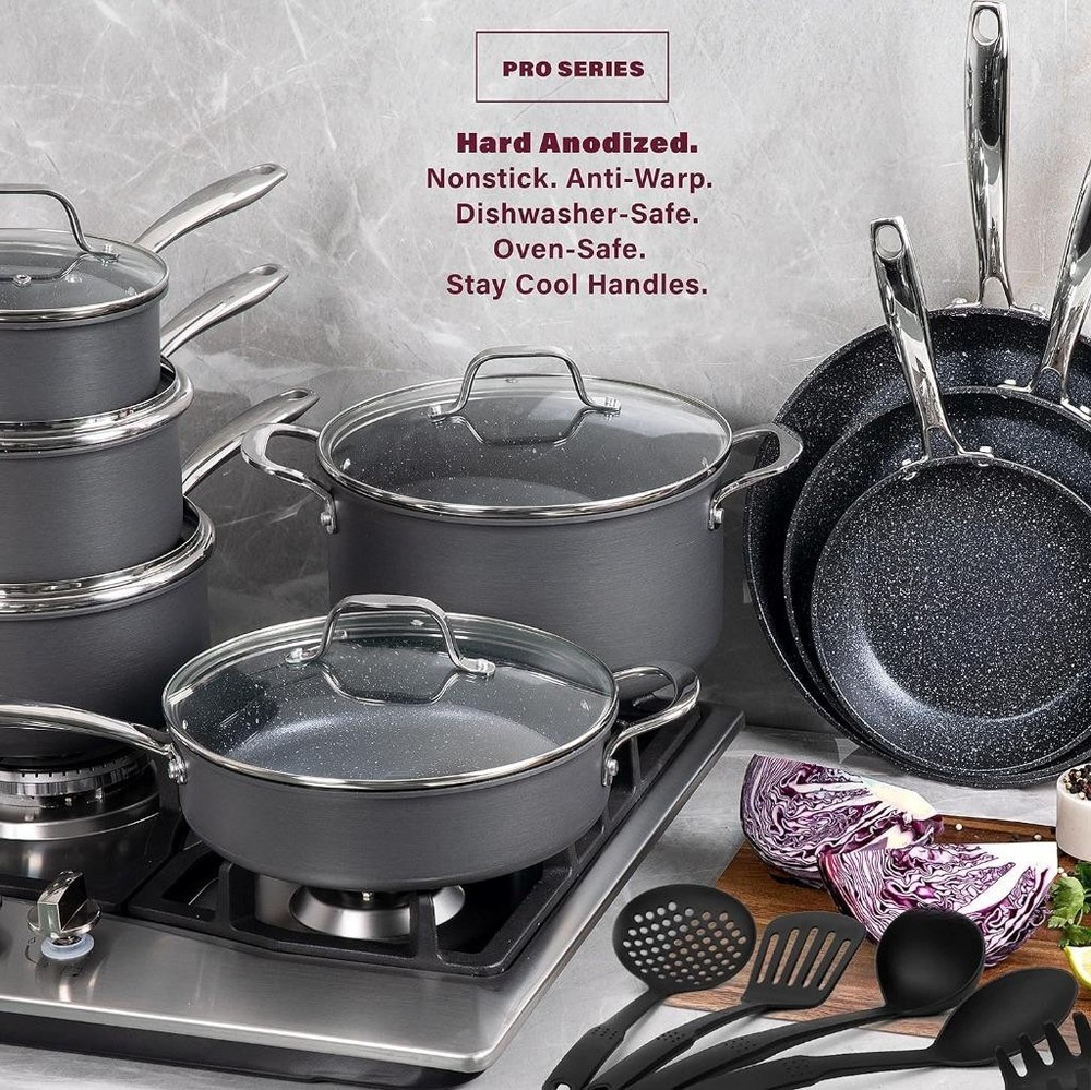 8 Piece Hard Anodized Premium Chef??s Cookware Set |+ 5 Piece Utensil Set