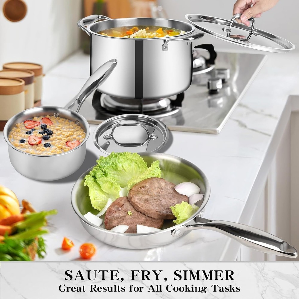 EWFEN - 11-Piece Stainless Steel Cookware Set