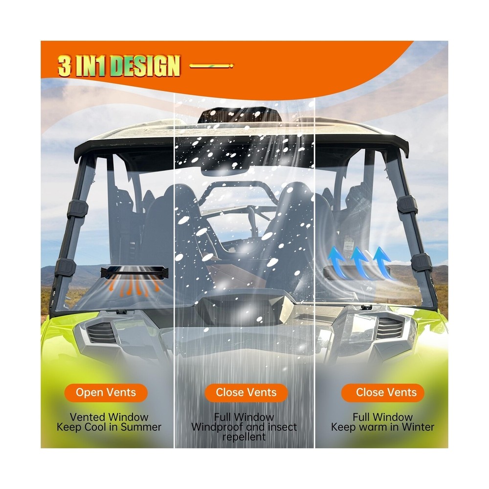 Front Full Windshield Compatible with Yamaha Wolverine RMAX2 1000/ RMAX4 1000...