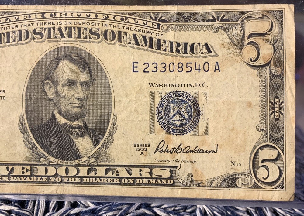1953 A $5 Silver Certificate Five Dollar Bill Circulated History