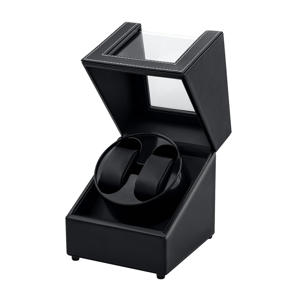 Mcbazel Watch Winder for Automatic Watches, Double Black PU Leather