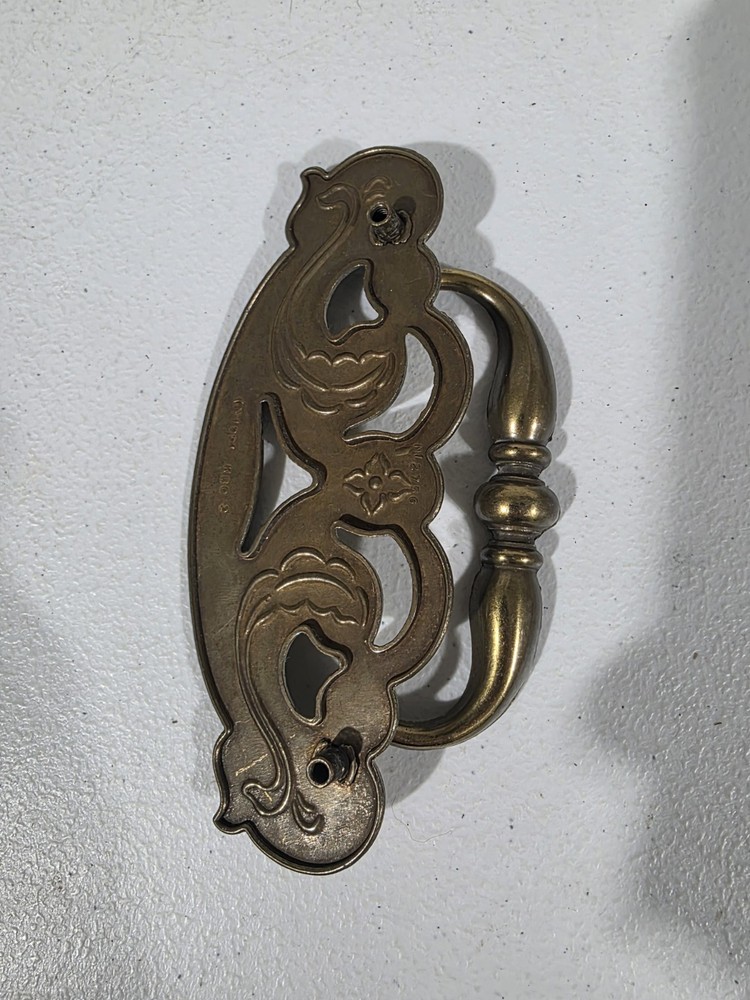 Vintage Brass Ornate Drawer Pull Bail Handle 6” Single No Screws