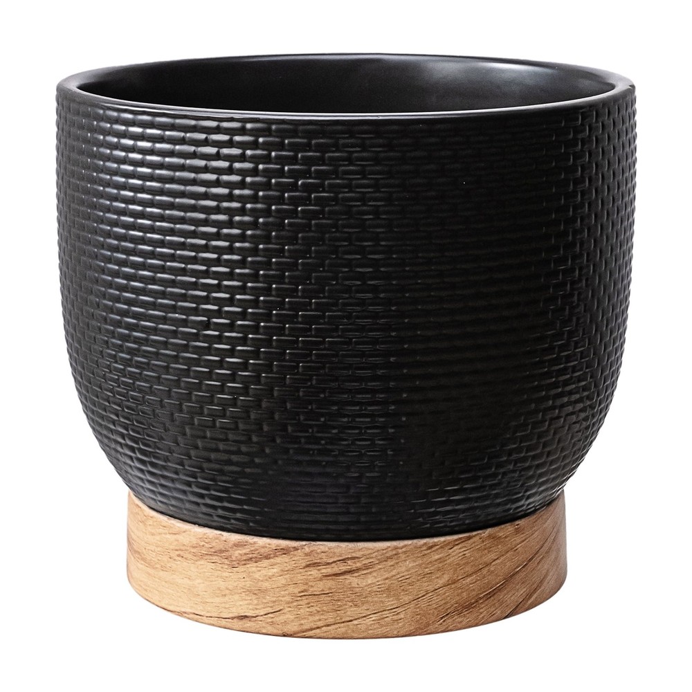 8 inch Channing Woven Black Ceramic Planter