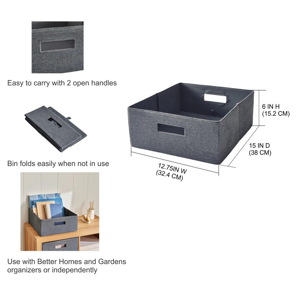 Half-Size Fabric Storage Bin with Textured Gray Finish