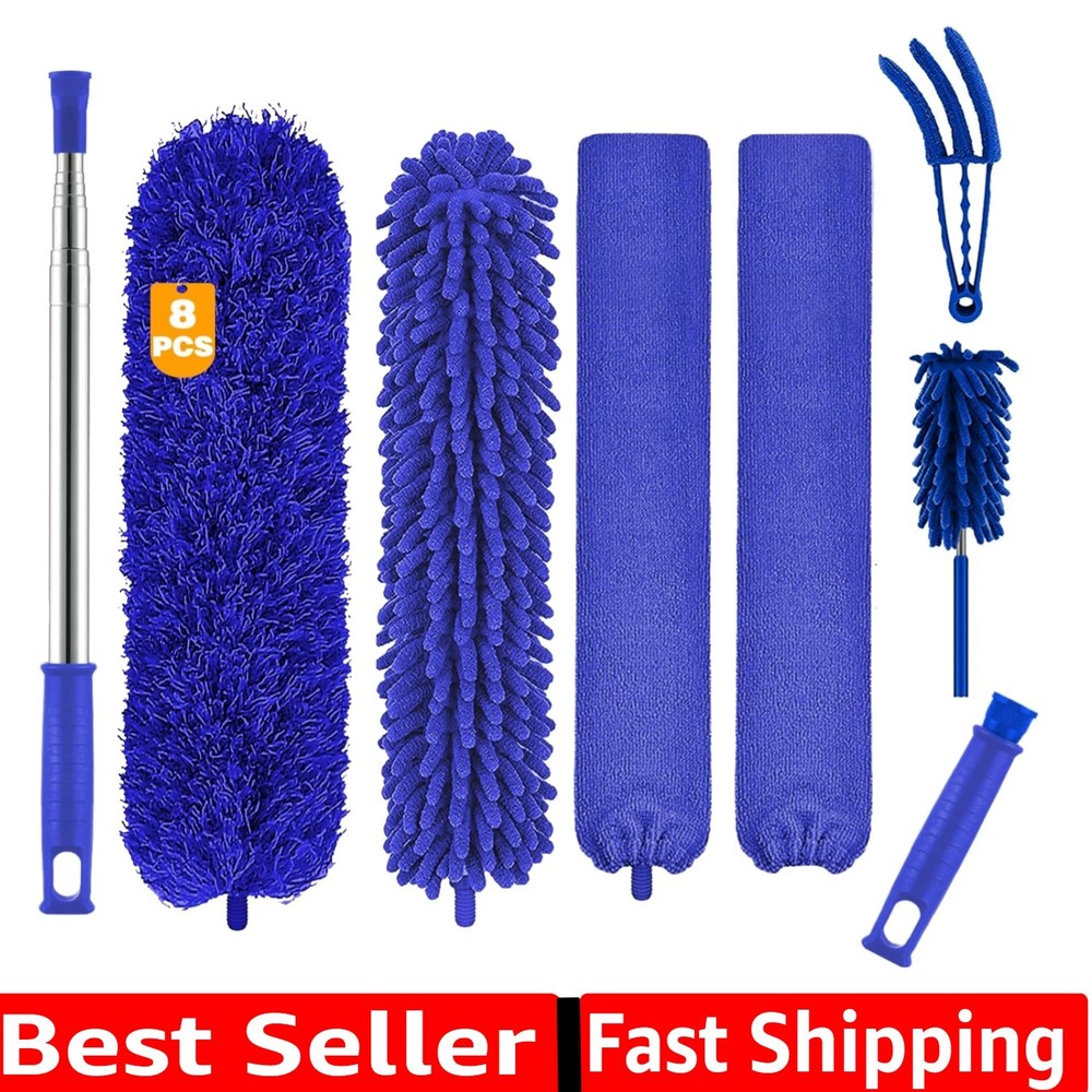 Microfiber Duster, 8PCS Feather Duster with 100 Inch Telescoping Extension Po...