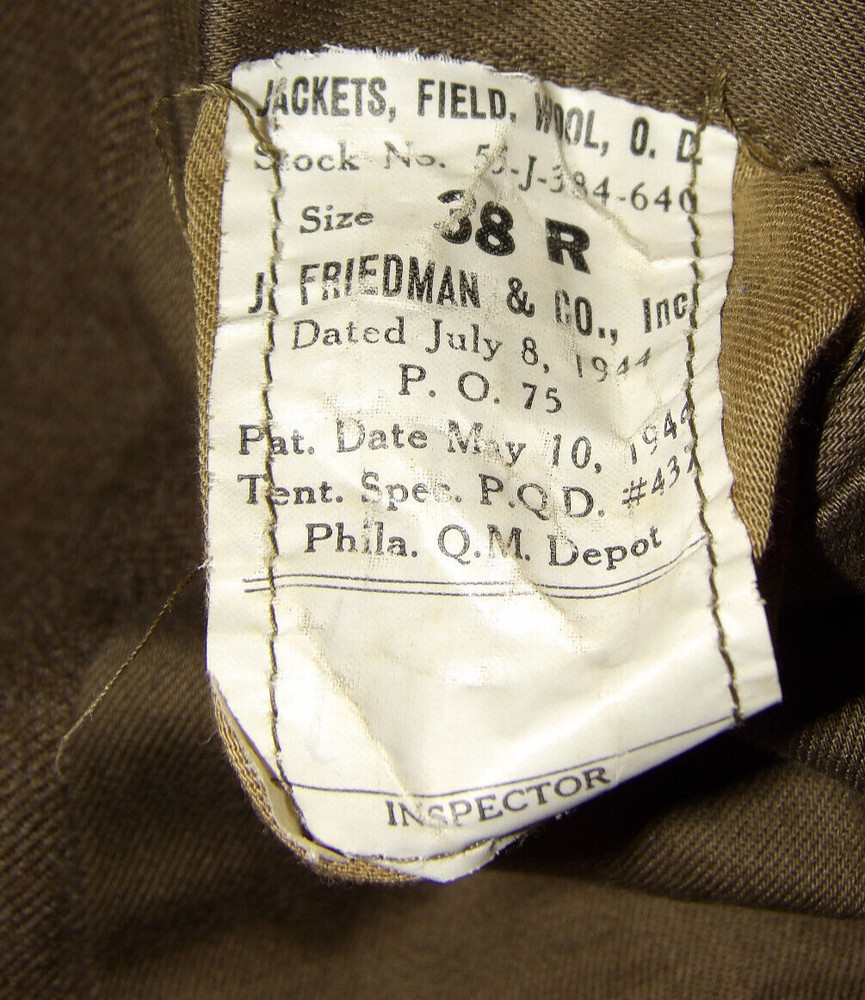 VTG WWII/KOREAN WAR EISENHOWER/IKE WOOL JACKET! 3rd ARMY SHOULDER PATCH! 38R