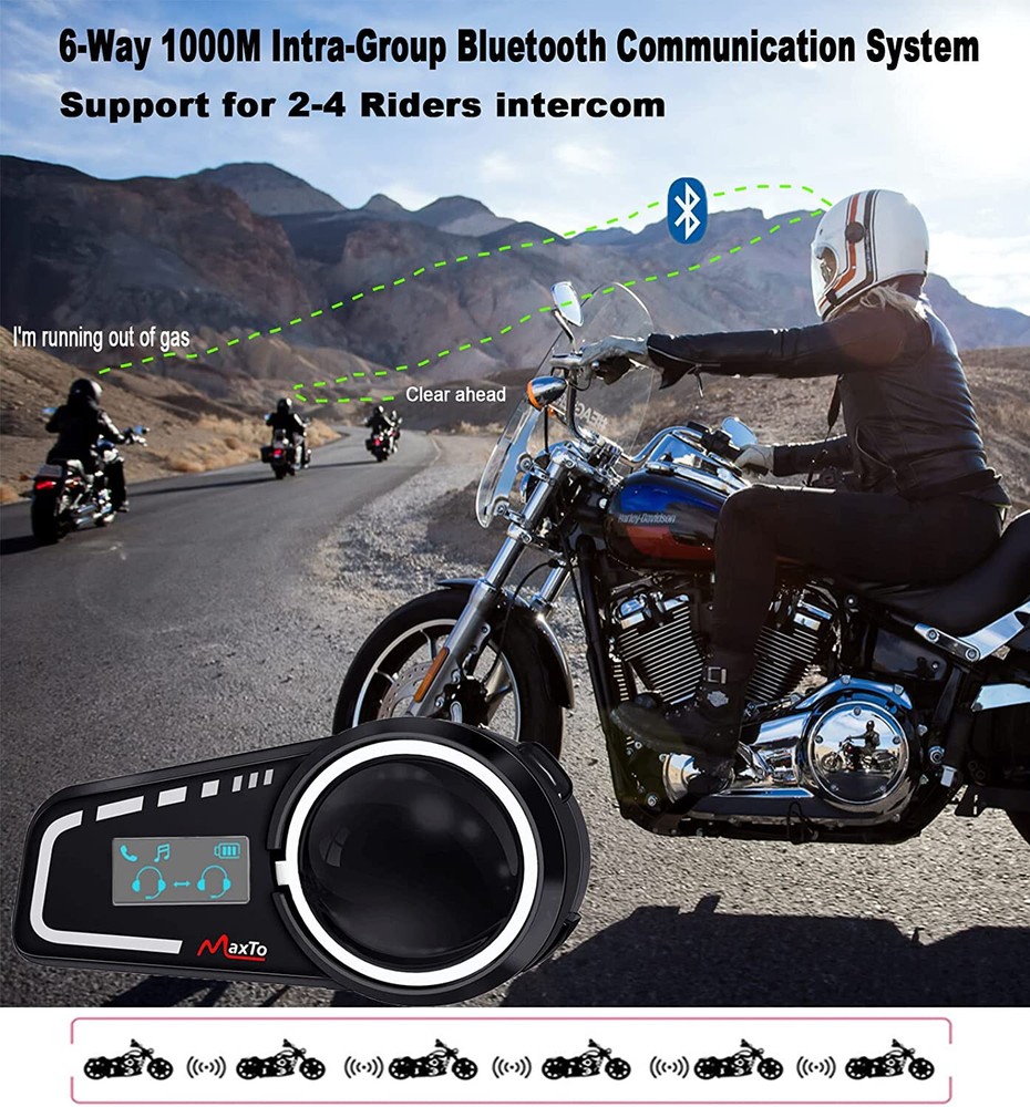 Bluetooth Intercom Headset 1000M 6 Riders Group Helmet Communication System