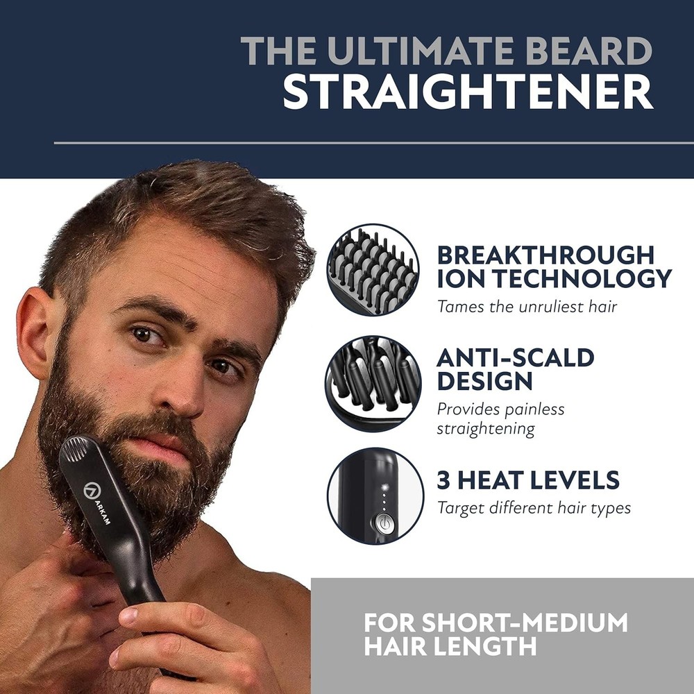 Stylish & Efficient Beard Straightener Brush - Perfect for Medium Length Beards